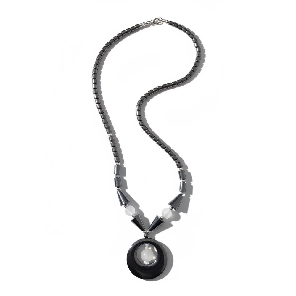 Elegant Hematite and Moonstone Necklace -‎ 18” Long